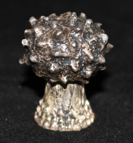 A 1970s novelty miniature silver model of a mushroom by Christopher Lawrence, London, 1977, 1.5in.